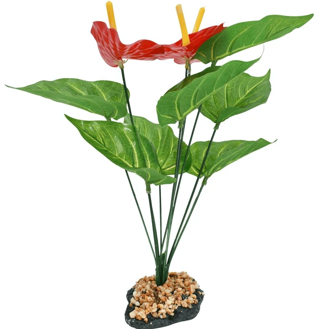 Alt view image 5 of 6 - Komodo Anthurium Artificial Plant Green and Red Aquarium Decor