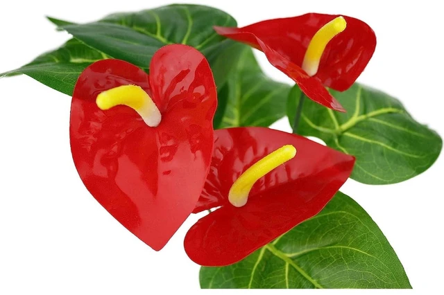 Alt view image 4 of 6 - Komodo Anthurium Artificial Plant Green and Red Aquarium Decor