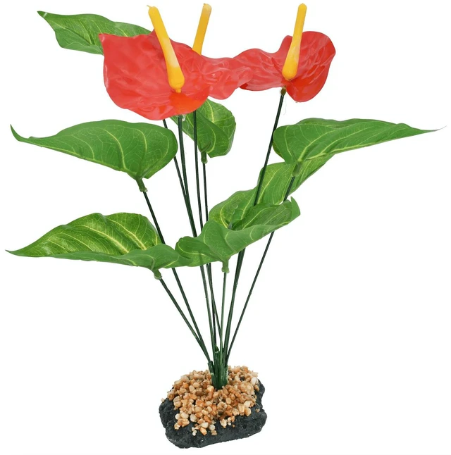 Alt view image 6 of 6 - Komodo Anthurium Artificial Plant Green and Red Aquarium Decor