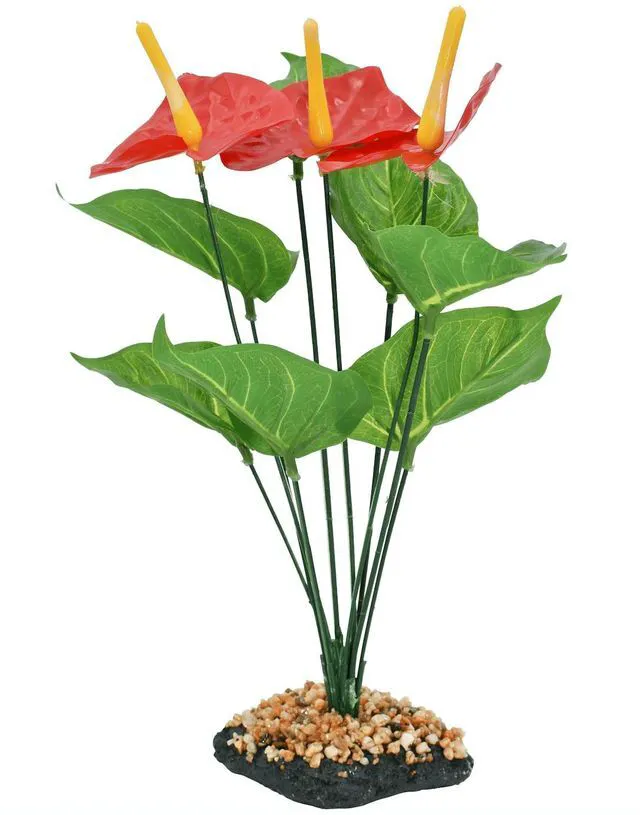 Alt view image 2 of 6 - Komodo Anthurium Artificial Plant Green and Red Aquarium Decor