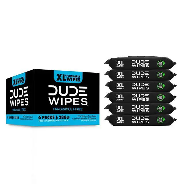 Alt view image 4 of 6 - DUDE Wipes Flushable Wipes Unscented XL Wet Wipes for Home Use, 48 Count, 6 Pack