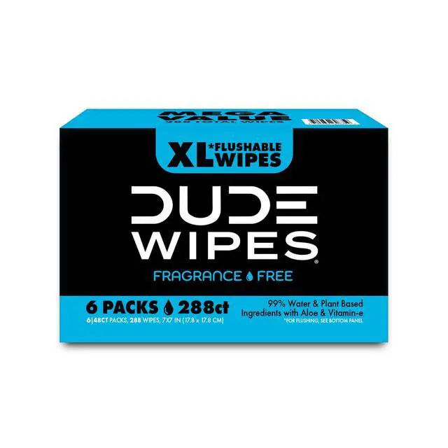 Alt view image 6 of 6 - DUDE Wipes Flushable Wipes Unscented XL Wet Wipes for Home Use, 48 Count, 6 Pack