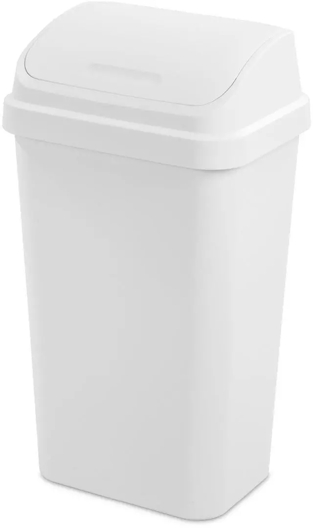 Main image of Sterilite 13 Gallon Plastic Kitchen Trash Can with Swing Top Lid White