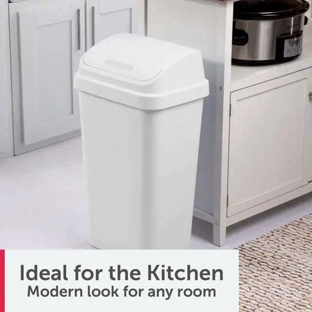 Alt view image 4 of 6 - Sterilite 13 Gallon Plastic Kitchen Trash Can with Swing Top Lid White