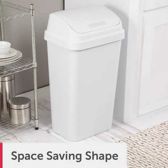 Alt view image 5 of 6 - Sterilite 13 Gallon Plastic Kitchen Trash Can with Swing Top Lid White