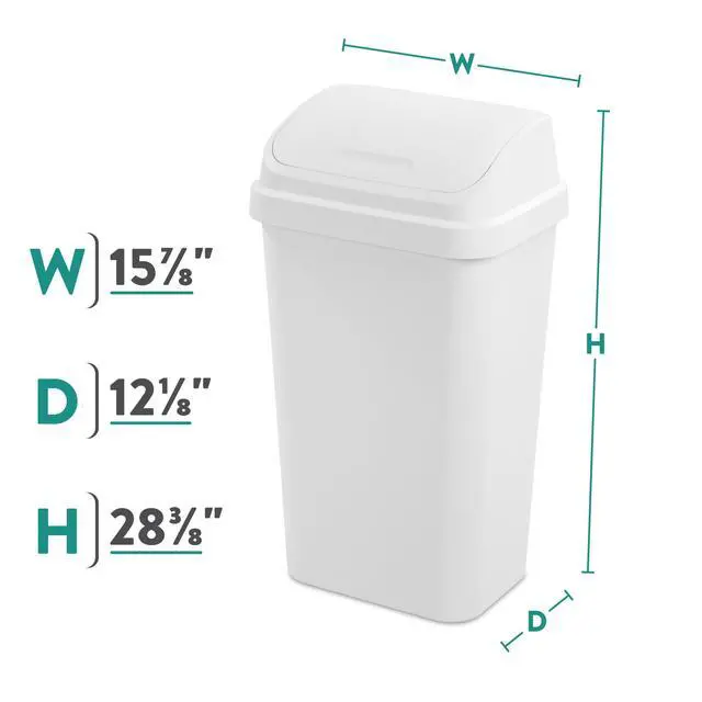Alt view image 6 of 6 - Sterilite 13 Gallon Plastic Kitchen Trash Can with Swing Top Lid White