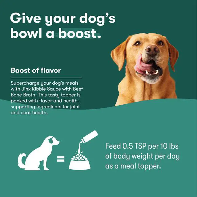 Alt view image 6 of 6 - Jinx Beef Bone Broth Kibble Sauce Dog Meal Topper, 12 oz Bottle