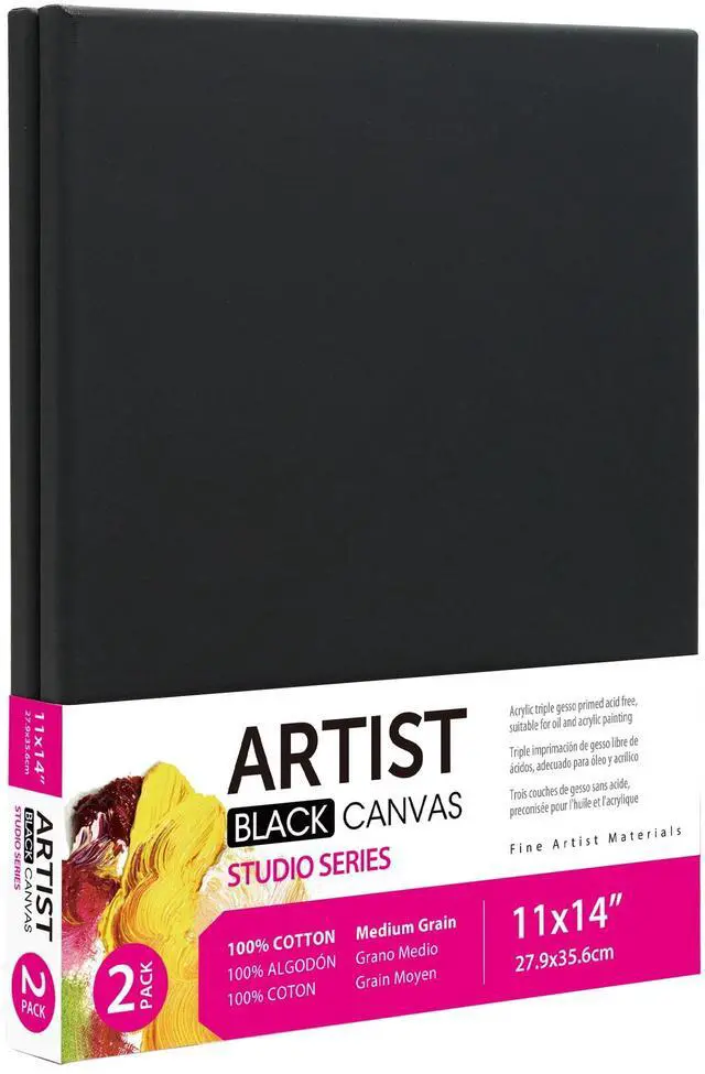 Main image of 11"x14" Studio Stretched Canvas, 100% Cotton Acid Free Black Canvas, 2 Pieces, Academic Canvas, Great Choice for Beginners and Hobbyists of All Skill Levels