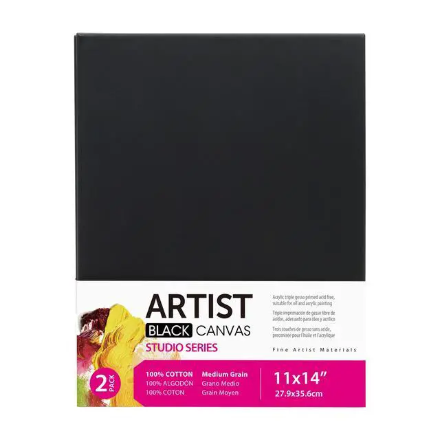 Alt view image 3 of 5 - 11"x14" Studio Stretched Canvas, 100% Cotton Acid Free Black Canvas, 2 Pieces, Academic Canvas, Great Choice for Beginners and Hobbyists of All Skill Levels