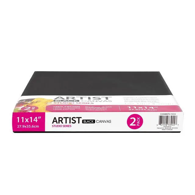 Alt view image 2 of 5 - 11"x14" Studio Stretched Canvas, 100% Cotton Acid Free Black Canvas, 2 Pieces, Academic Canvas, Great Choice for Beginners and Hobbyists of All Skill Levels