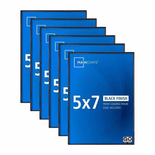 Main image of Mainstays Front-Loading Picture Frames, 5 x 7, Black, for Wall or Tabletop, Set of 6