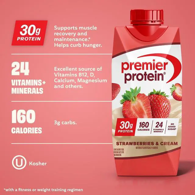 Alt view image 5 of 5 - Premier Protein Shake, Strawberries & Cream, 30g Protein, 11 fl oz, 4 Ct