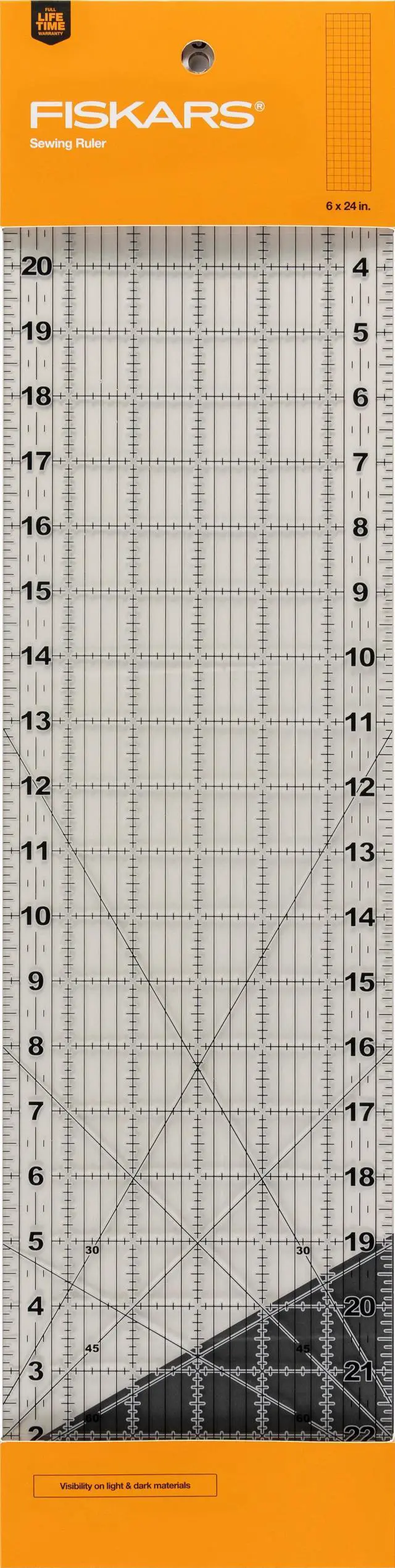 Main image of Fiskars Clear Sewing Ruler & Measuring Tool, 6in x 24in, Single Piece