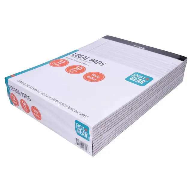 Alt view image 6 of 6 - Pen+Gear Legal Pads, Wide Ruled, 8.5" x 11", White, 50 Sheets, 12 Pack