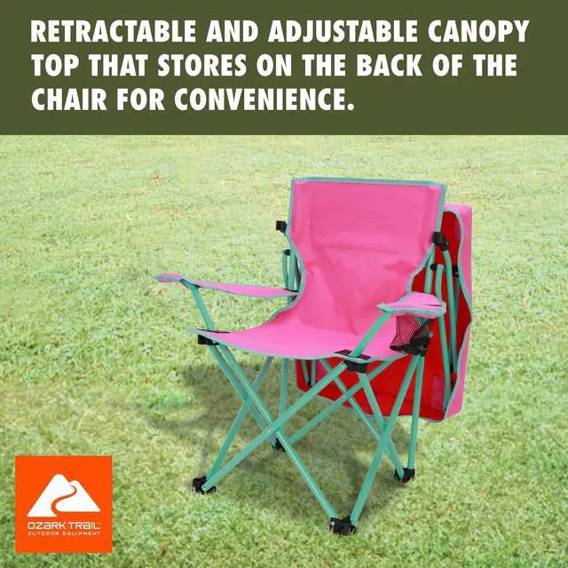 Alt view image 5 of 5 - Ozark Trail Kids Canopy Chair with Safety Lock, 125 lb Capacity, Pink/Green