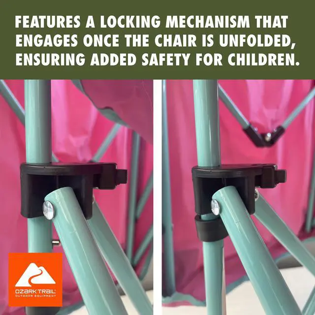 Alt view image 2 of 5 - Ozark Trail Kids Canopy Chair with Safety Lock, 125 lb Capacity, Pink/Green