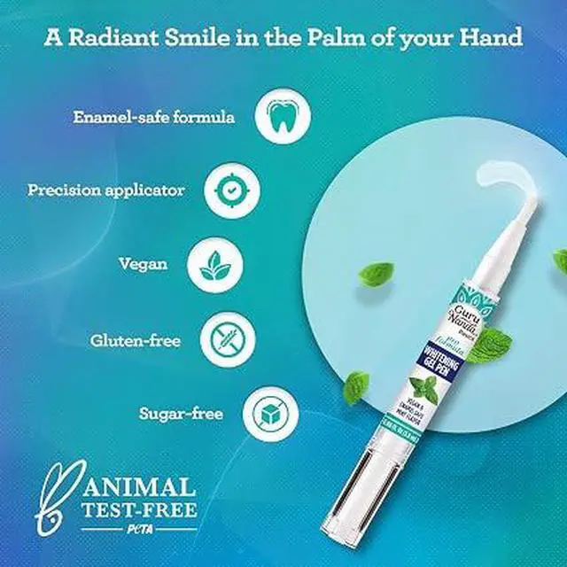 Alt view image 3 of 6 - GuruNanda Teeth Whitening Pen, 0.06 fl oz Up to 20 Uses, Hydrogen Peroxide Whitening Gel Pen, Gentle Vegan Formula, Mint Flavor, Cruelty-Free Portable Teeth Brightener for Daily Use