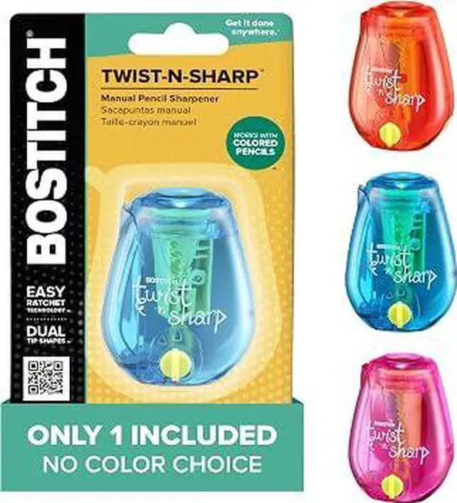 Main image of Bostitch Twist-n-Sharp Manual Pencil Sharpener, Adjustable Tip Sharpener with Tip Saver Technology, Ratchet Mechanism Handheld Pencil Sharpener, Portable Mess-Free Sharpeners for Kids, School, Office,
