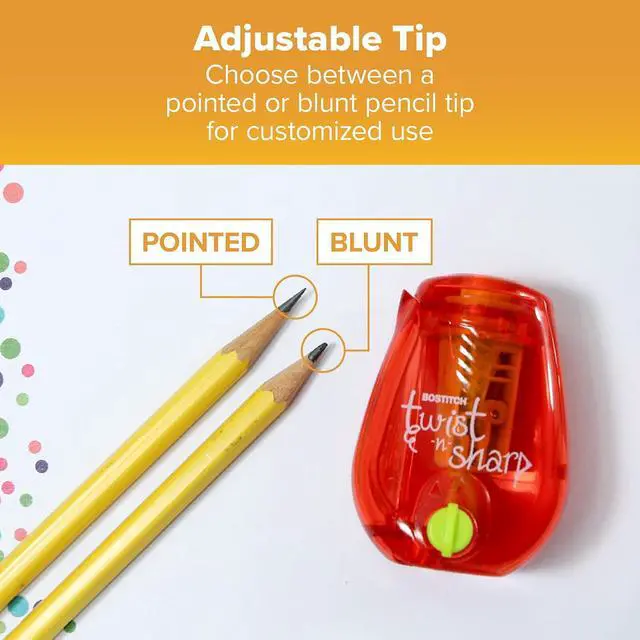 Alt view image 6 of 6 - Bostitch Twist-n-Sharp Manual Pencil Sharpener, Adjustable Tip Sharpener with Tip Saver Technology, Ratchet Mechanism Handheld Pencil Sharpener, Portable Mess-Free Sharpeners for Kids, School, Office,