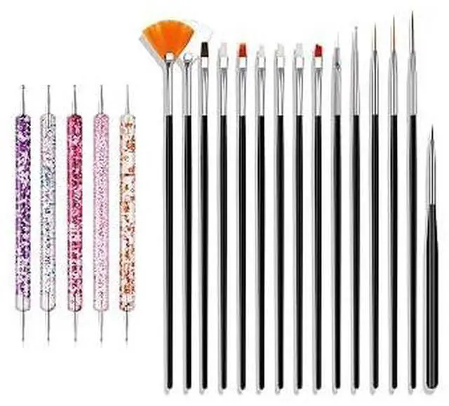 Main image of 20Pcs Professional Nail Art Brushes Set, Multi-Type Fine Liner Flat Oval French Nail Painting Brushes, Premium Fiber Precision Nail Design Tools for DIY Manicure & Salon Nail Art