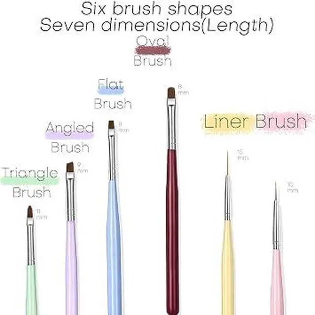 Alt view image 2 of 6 - 6Pcs Professional Nail Art Brushes Set, Multi-Function Nail Liner Brush, Flat Painting Brush, Builder Gel Brush and Multi-Size Dotting Pens, Premium Nylon Precision Nail Design Tools for DIY Gel Nail