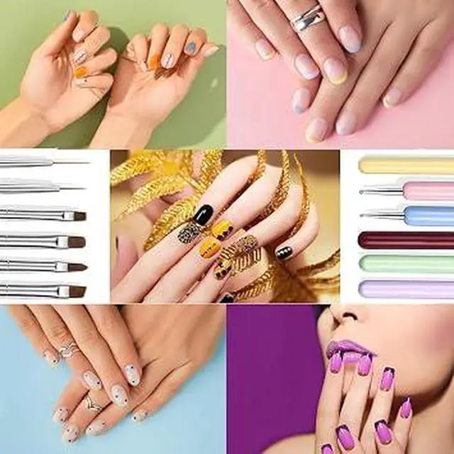 Alt view image 4 of 6 - 6Pcs Professional Nail Art Brushes Set, Multi-Function Nail Liner Brush, Flat Painting Brush, Builder Gel Brush and Multi-Size Dotting Pens, Premium Nylon Precision Nail Design Tools for DIY Gel Nail