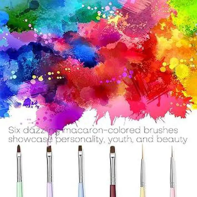 Alt view image 5 of 6 - 6Pcs Professional Nail Art Brushes Set, Multi-Function Nail Liner Brush, Flat Painting Brush, Builder Gel Brush and Multi-Size Dotting Pens, Premium Nylon Precision Nail Design Tools for DIY Gel Nail