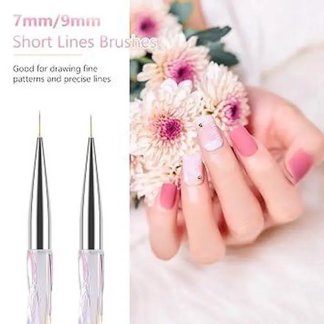 Alt view image 4 of 6 - TEOYALL 5Pcs Nail Art Liner Brushes, Precision Fine Line Gel Nail Brushes Set, 7/9/11/15/20mm Multi Sizes Professional Nail Drawing Brushes with Transparent Acrylic Handle for Detailed Nail Art Design