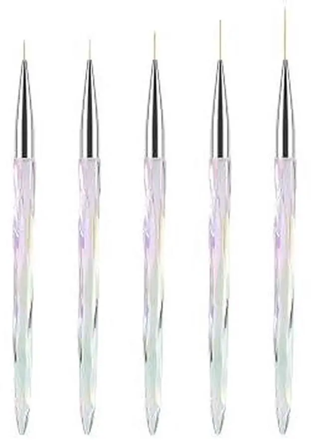 Main image of TEOYALL 5Pcs Nail Art Liner Brushes, Precision Fine Line Gel Nail Brushes Set, 7/9/11/15/20mm Multi Sizes Professional Nail Drawing Brushes with Transparent Acrylic Handle for Detailed Nail Art Design