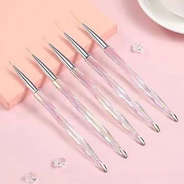 Alt view image 3 of 6 - TEOYALL 5Pcs Nail Art Liner Brushes, Precision Fine Line Gel Nail Brushes Set, 7/9/11/15/20mm Multi Sizes Professional Nail Drawing Brushes with Transparent Acrylic Handle for Detailed Nail Art Design
