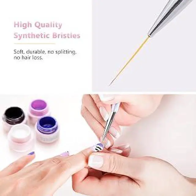 Alt view image 6 of 6 - TEOYALL 5Pcs Nail Art Liner Brushes, Precision Fine Line Gel Nail Brushes Set, 7/9/11/15/20mm Multi Sizes Professional Nail Drawing Brushes with Transparent Acrylic Handle for Detailed Nail Art Design