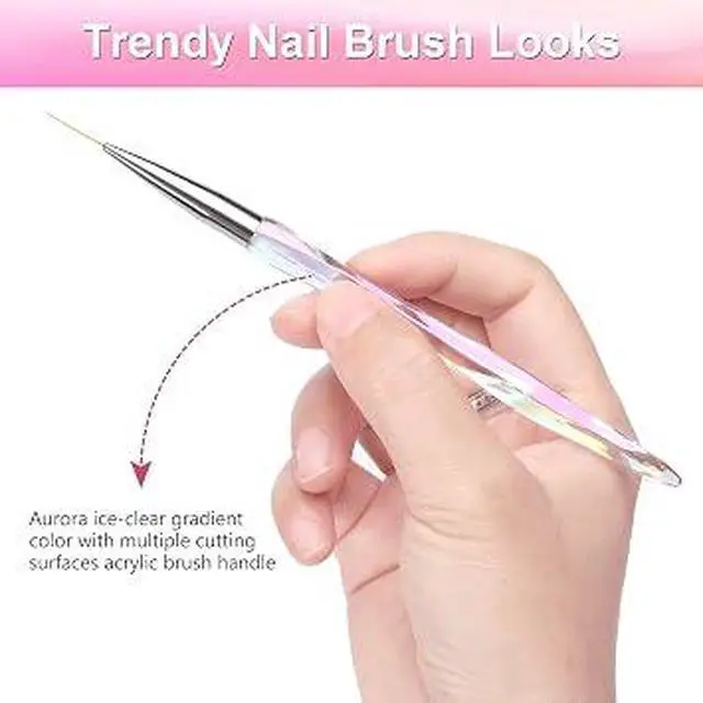 Alt view image 2 of 6 - TEOYALL 5Pcs Nail Art Liner Brushes, Precision Fine Line Gel Nail Brushes Set, 7/9/11/15/20mm Multi Sizes Professional Nail Drawing Brushes with Transparent Acrylic Handle for Detailed Nail Art Design