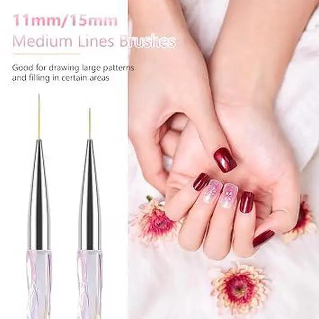 Alt view image 5 of 6 - TEOYALL 5Pcs Nail Art Liner Brushes, Precision Fine Line Gel Nail Brushes Set, 7/9/11/15/20mm Multi Sizes Professional Nail Drawing Brushes with Transparent Acrylic Handle for Detailed Nail Art Design