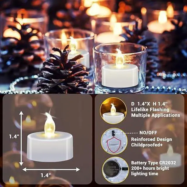 Alt view image 3 of 6 - 12Pcs Flameless LED Tea Light Candles, 200+ Hours Flickering Warm White Battery Candles for Indoor Romantic Decor & Party