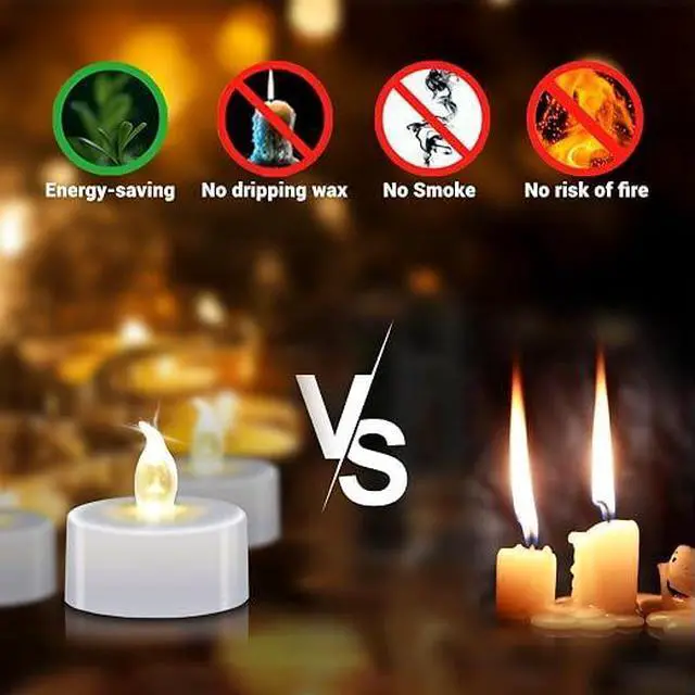 Alt view image 4 of 6 - 12Pcs Flameless LED Tea Light Candles, 200+ Hours Flickering Warm White Battery Candles for Indoor Romantic Decor & Party