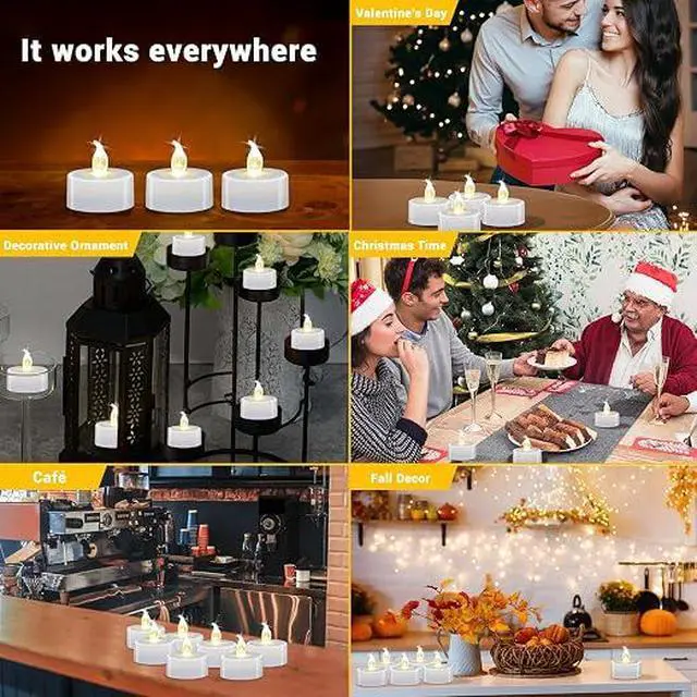 Alt view image 6 of 6 - 12Pcs Flameless LED Tea Light Candles, 200+ Hours Flickering Warm White Battery Candles for Indoor Romantic Decor & Party