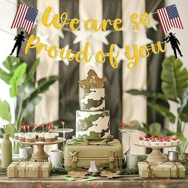 Alt view image 2 of 6 - Military Homecoming & Retirement Banner Set, Gold Patriotic We Are So Proud of You Decor for Veteran Memorial Day 4th of July Party