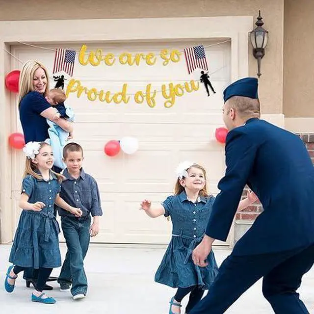 Alt view image 4 of 6 - Military Homecoming & Retirement Banner Set, Gold Patriotic We Are So Proud of You Decor for Veteran Memorial Day 4th of July Party