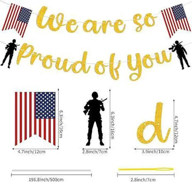Alt view image 6 of 6 - Military Homecoming & Retirement Banner Set, Gold Patriotic We Are So Proud of You Decor for Veteran Memorial Day 4th of July Party