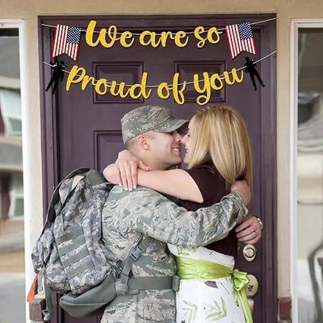 Alt view image 3 of 6 - Military Homecoming & Retirement Banner Set, Gold Patriotic We Are So Proud of You Decor for Veteran Memorial Day 4th of July Party