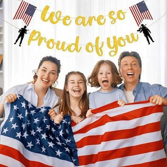 Alt view image 5 of 6 - Military Homecoming & Retirement Banner Set, Gold Patriotic We Are So Proud of You Decor for Veteran Memorial Day 4th of July Party