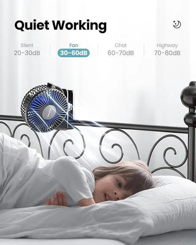 Alt view image 4 of 6 - Portable Clip-on Mini Fan, 360° Rotatable Quiet Rechargeable Personal Fan, Strong Wind Safe Cooling Fan for Outdoor Travel Stroller Desk