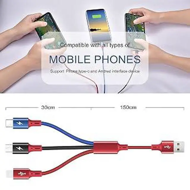 Alt view image 4 of 6 - 3Pack 5FT 3in1 Braided Multi Charging Cable, Universal Fast Charger Cord with Lightning/USBC/MicroUSB Ports, MultiDevice Charging Cable for iPhone, Samsung, Tablets, PS and More