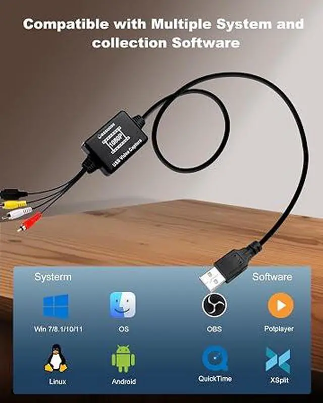 Alt view image 3 of 7 - Oassuose VHS to Digital Converter, 1080P 30FPS USB-A/USB-C Video Capture Card, Analog RCA/S-Video to Digital Video Audio Converter for VHS VCR DVD Hi8 Camcorder, Compatible with Windows & Mac OS