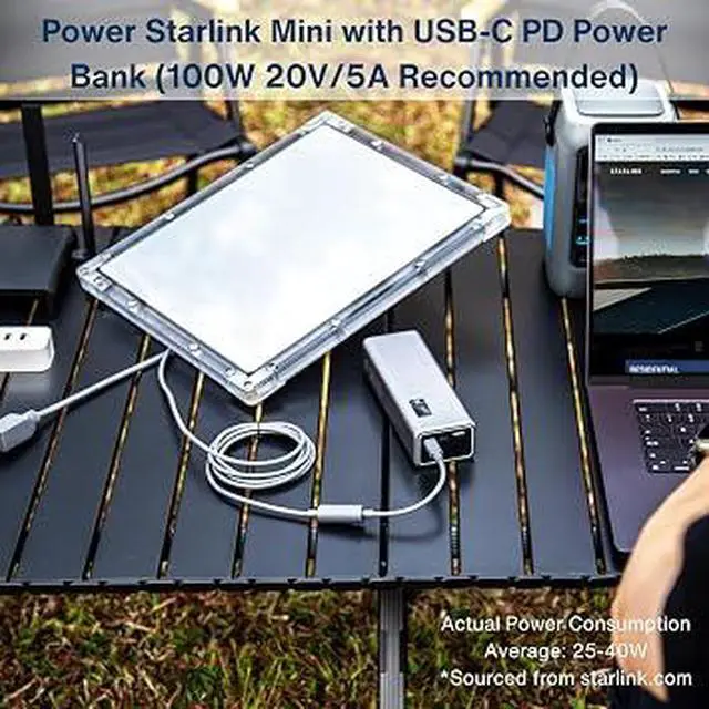 Alt view image 4 of 7 - USBC to DC Female Power Cable for Starlink Mini, 100W PD Adapter Cord with Trigger Chip, Waterproof HeavyDuty Wire for Power Bank Outdoor RV Camping Use