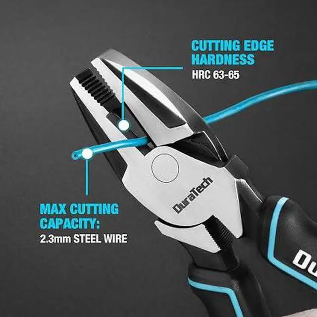 Alt view image 5 of 7 - 8 Inch HighLeverage Lineman's Pliers, DURATECH HeavyDuty Side Cutters, CrNi Alloy MultiFunction Pliers with NonSlip Comfort Grips for Electrical Work