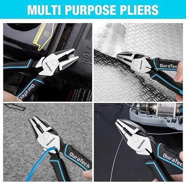 Alt view image 4 of 7 - 8 Inch HighLeverage Lineman's Pliers, DURATECH HeavyDuty Side Cutters, CrNi Alloy MultiFunction Pliers with NonSlip Comfort Grips for Electrical Work