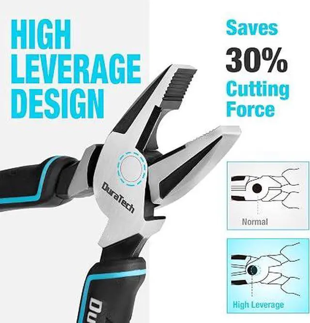 Alt view image 6 of 7 - 8 Inch HighLeverage Lineman's Pliers, DURATECH HeavyDuty Side Cutters, CrNi Alloy MultiFunction Pliers with NonSlip Comfort Grips for Electrical Work