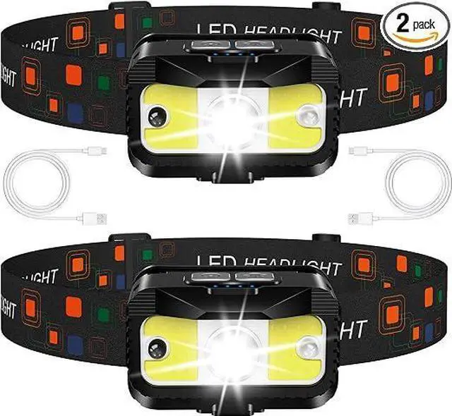 Main image of 2Pack MIOISY Rechargeable Headlamp, MotionSensor UltraBright LED Head Flashlight, IPX4 Waterproof 8Mode Adjustable Lightweight Head Lamp for Adults & Kids