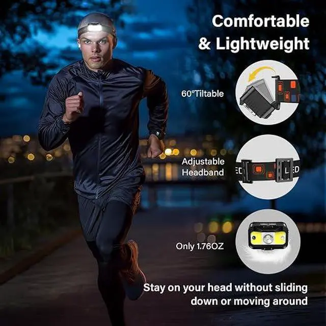 Alt view image 7 of 7 - 2Pack MIOISY Rechargeable Headlamp, MotionSensor UltraBright LED Head Flashlight, IPX4 Waterproof 8Mode Adjustable Lightweight Head Lamp for Adults & Kids